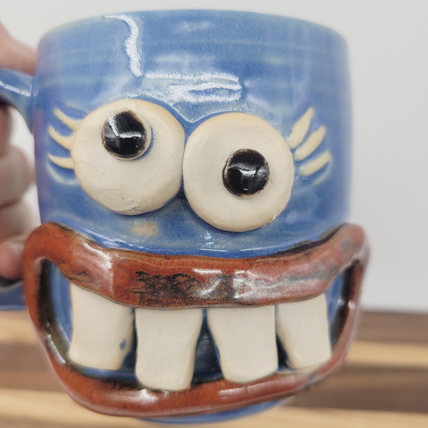 MONDAY Morning Mug | Funny Face Coffee Cup | 12 OZ Blue | Unique Handmade Stoneware Pottery
