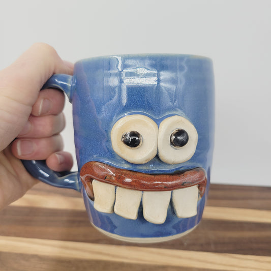 Funny Face Mug in Blue | Handmade Stoneware Pottery | Unique Coffee Cups
