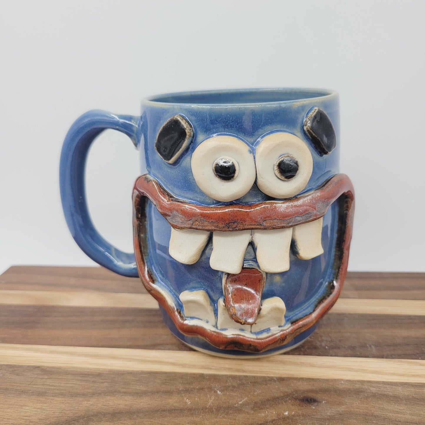 Donut Lover Coffee Cup | Extra Large Smiley Face Mug | Blue Tankard | Handmade Stoneware Pottery | Nelson Studio Ug Chug
