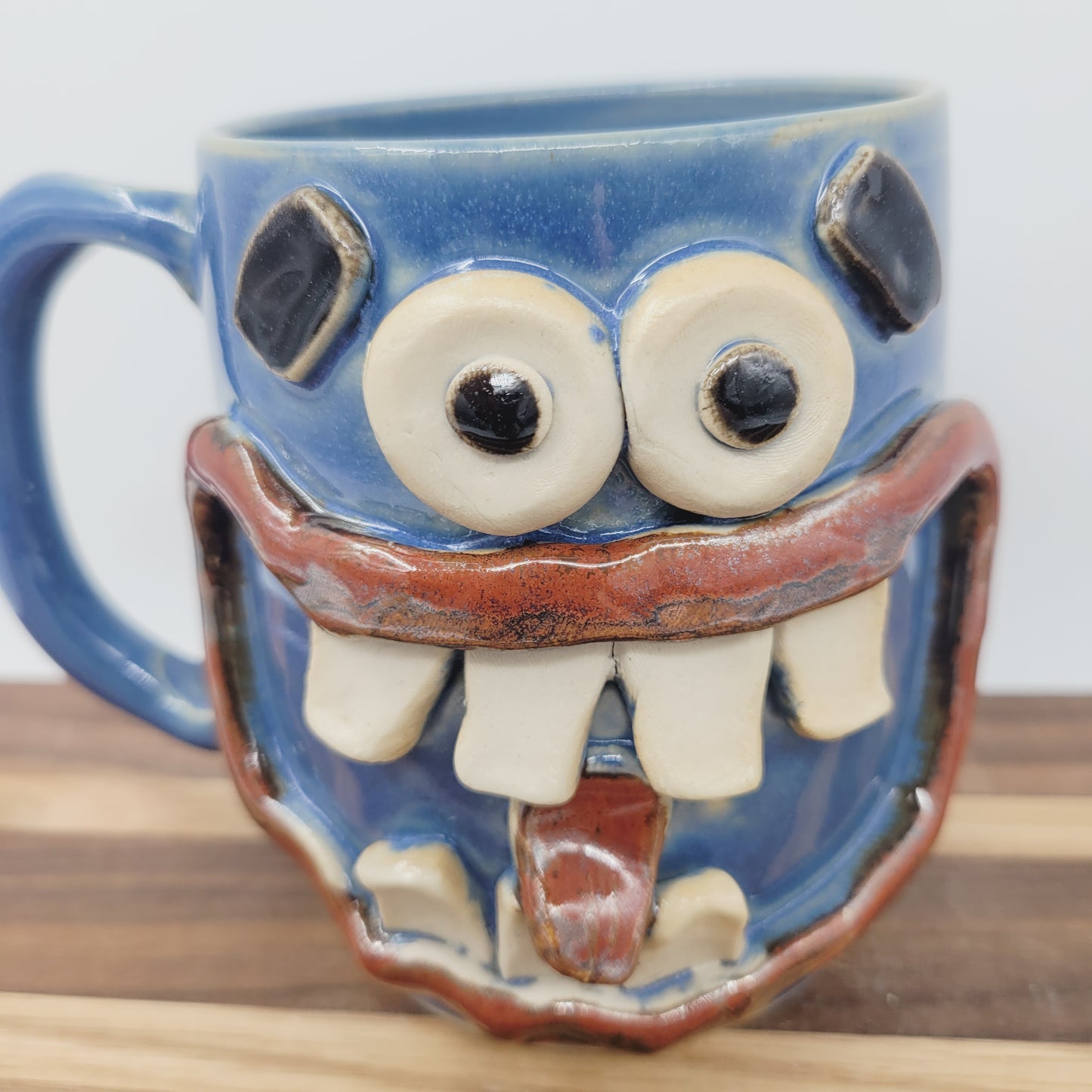Donut Lover Coffee Cup | Extra Large Smiley Face Mug | Blue Tankard | Handmade Stoneware Pottery | Nelson Studio Ug Chug