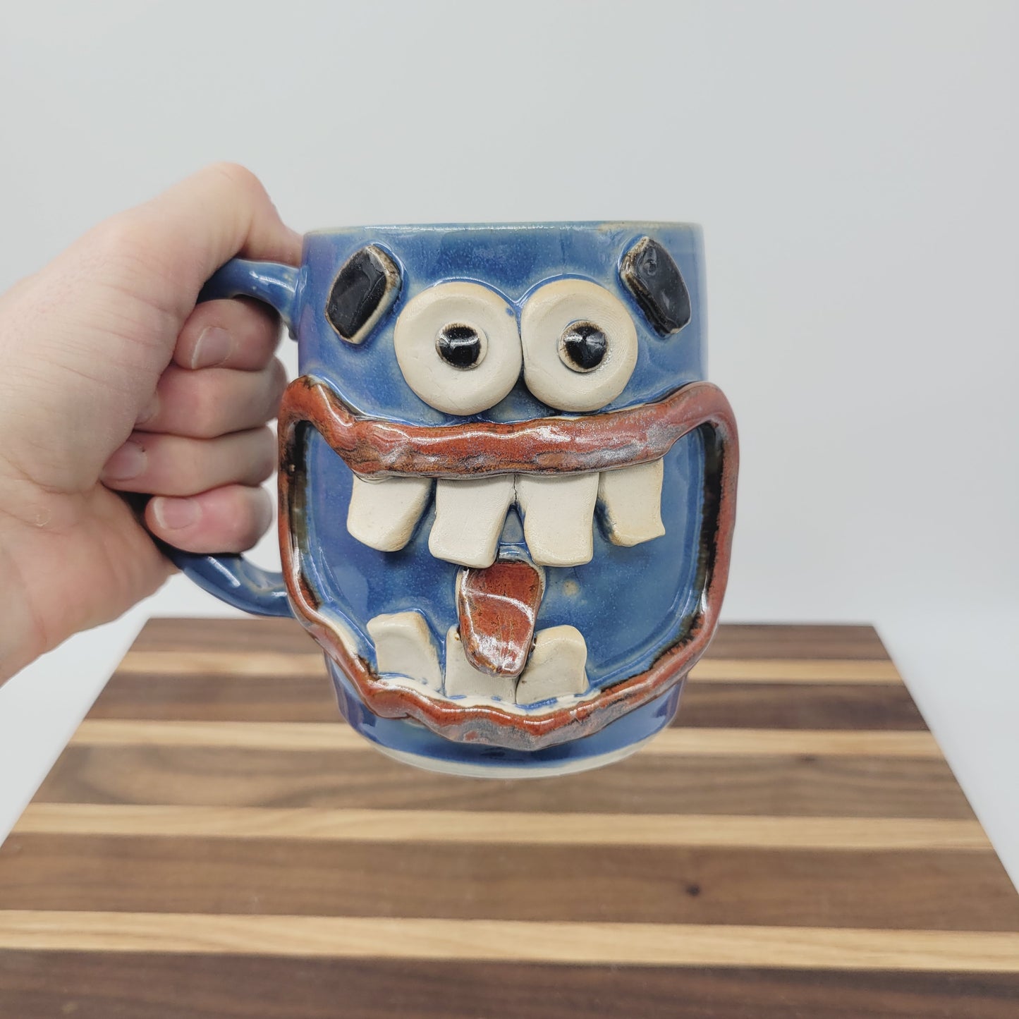Donut Lover Coffee Cup | Extra Large Smiley Face Mug | Blue Tankard | Handmade Stoneware Pottery | Nelson Studio Ug Chug