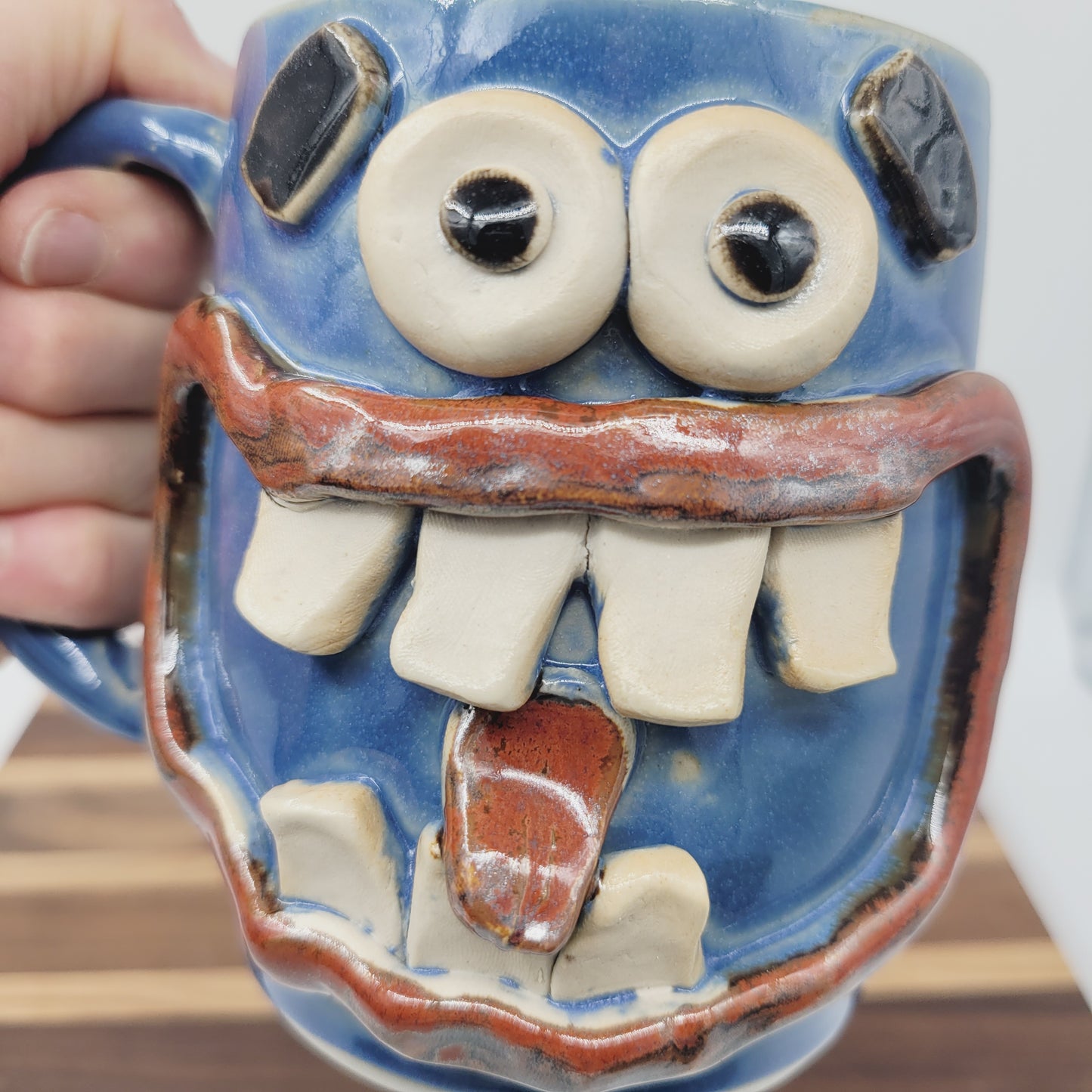 Donut Lover Coffee Cup | Extra Large Smiley Face Mug | Blue Tankard | Handmade Stoneware Pottery | Nelson Studio Ug Chug