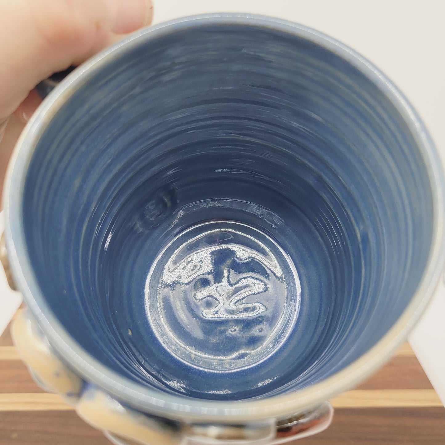 Donut Lover Coffee Cup | Extra Large Smiley Face Mug | Blue Tankard | Handmade Stoneware Pottery | Nelson Studio Ug Chug