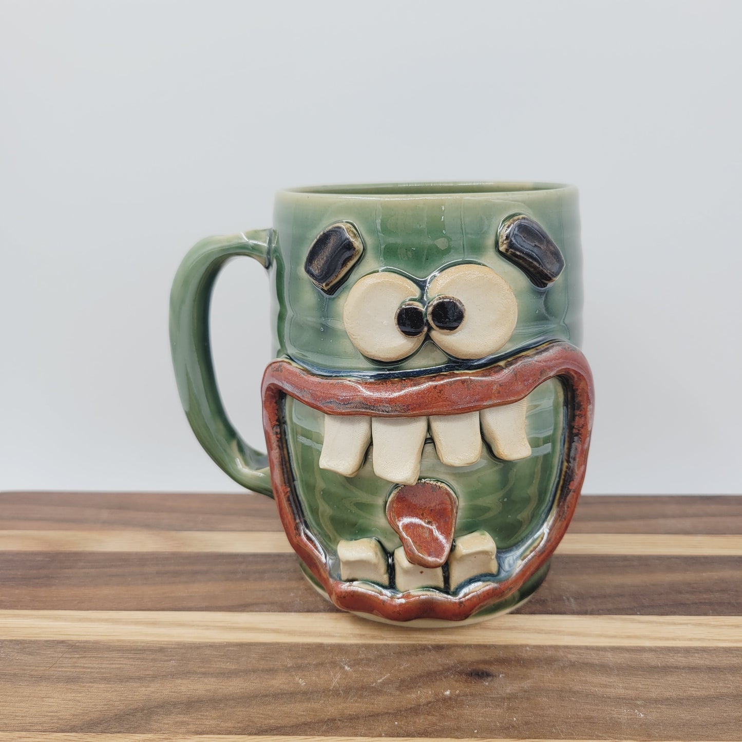 Smell of Fresh Coffee | Extra Large 24 Oz Smiley Face Mug | Green Beer Tankard | Handmade Stoneware Pottery | Nelson Studio Ug Chug