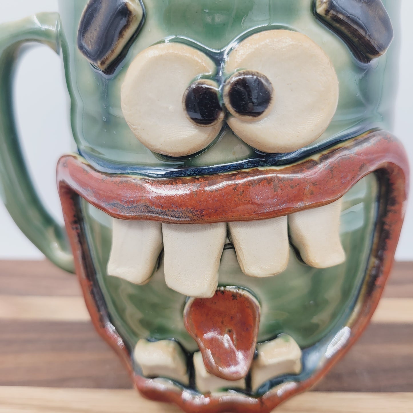 Smell of Fresh Coffee | Extra Large 24 Oz Smiley Face Mug | Green Beer Tankard | Handmade Stoneware Pottery | Nelson Studio Ug Chug