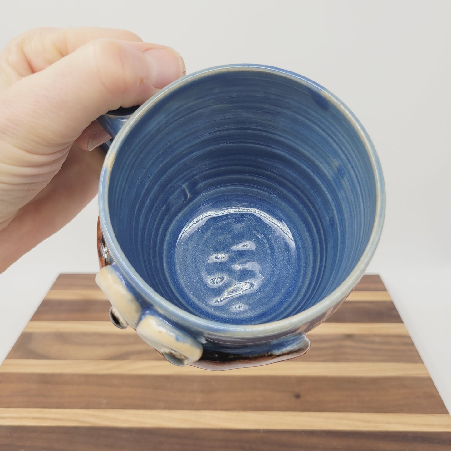 Funny Smiley Face Mug | Handmade Pottery Coffee Cups | Fun Gifts for Men Dad Husband | Ceramic Stoneware | Blue