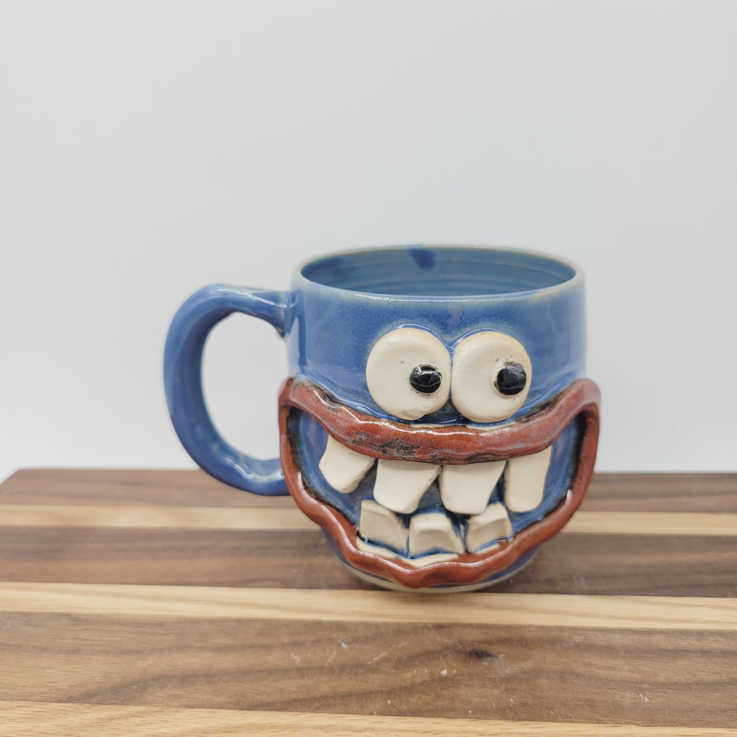 Funny Smiley Face Mug | Handmade Pottery Coffee Cups | Fun Gifts for Men Dad Husband | Ceramic Stoneware | Blue