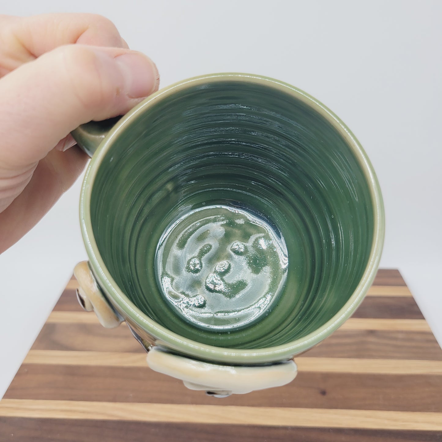 Handlebar Mustache Mug with Monocle | Green Ug Chug Face Mug | Stoneware Pottery Coffee Cup