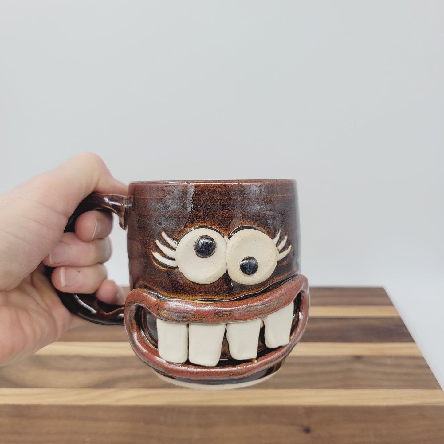 Woman's Fun Face Mug | Cheerful Teacher Coffee Cup | Microwave Dishwasher Safe | Handmade Pottery