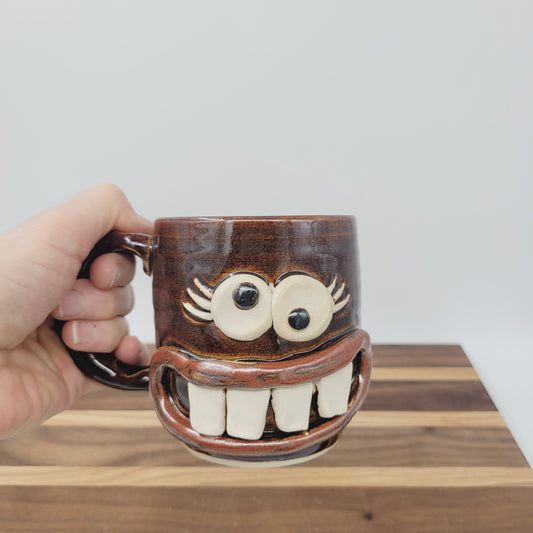 Woman's Fun Face Mug | Cheerful Teacher Coffee Cup | Microwave Dishwasher Safe | Handmade Pottery