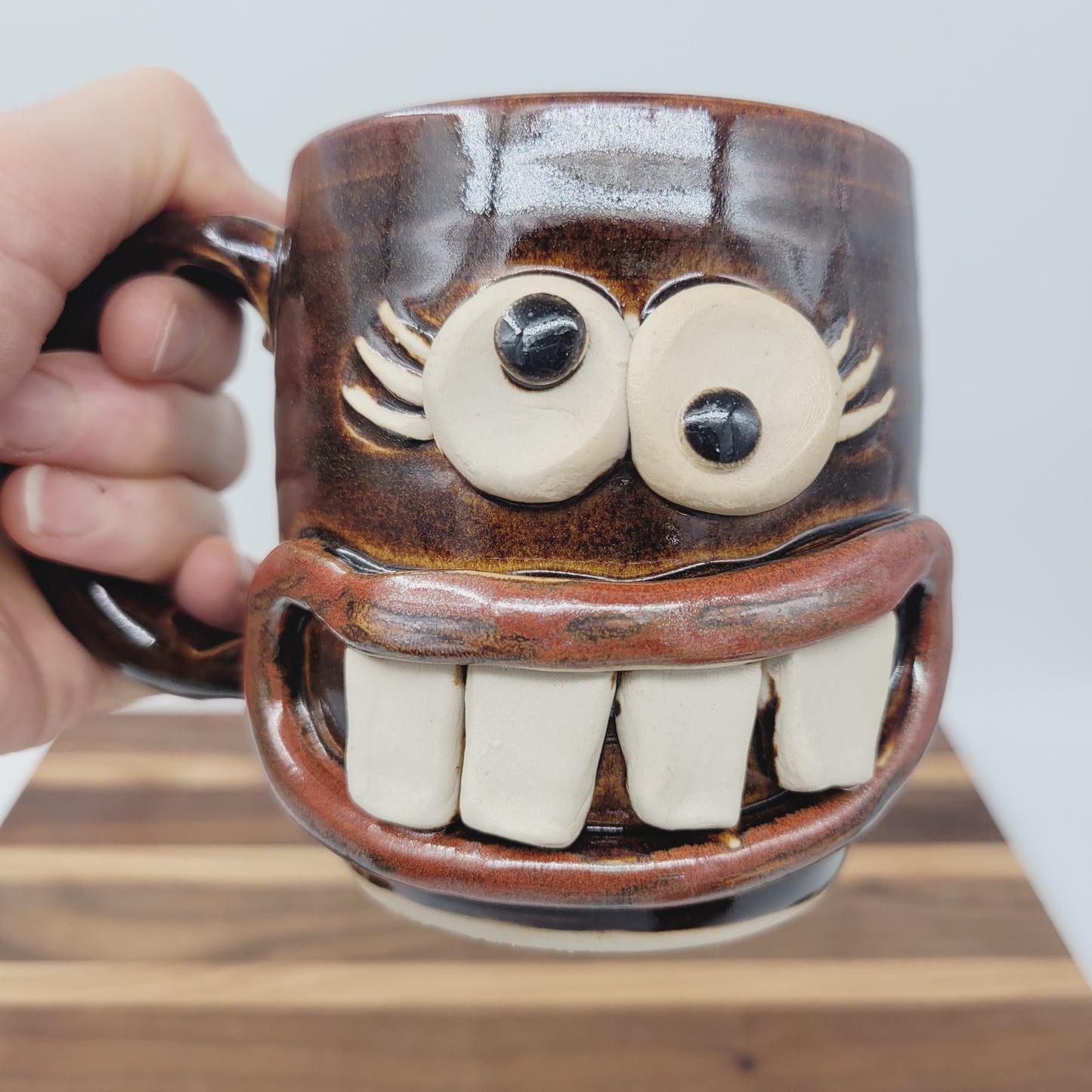 Woman's Fun Face Mug | Cheerful Teacher Coffee Cup | Microwave Dishwasher Safe | Handmade Pottery