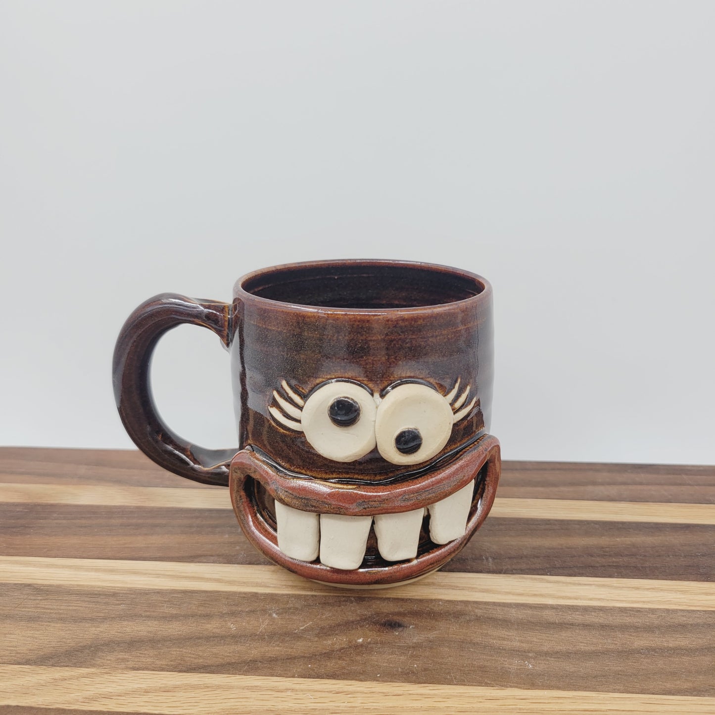 Woman's Fun Face Mug | Cheerful Teacher Coffee Cup | Microwave Dishwasher Safe | Handmade Pottery