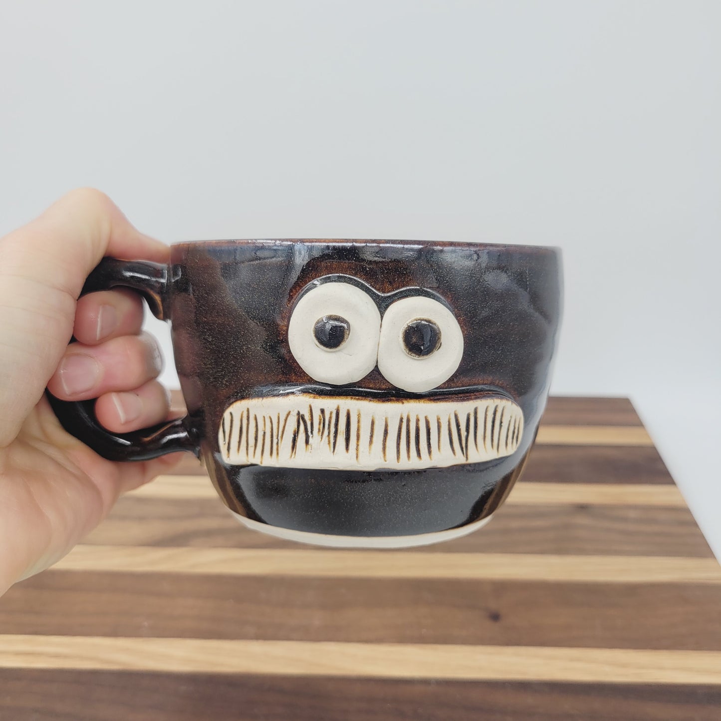 Mustache Bowl with Handle | Black | Handmade Stoneware Pottery Soup Mug | Nelson Studio Ug Chug
