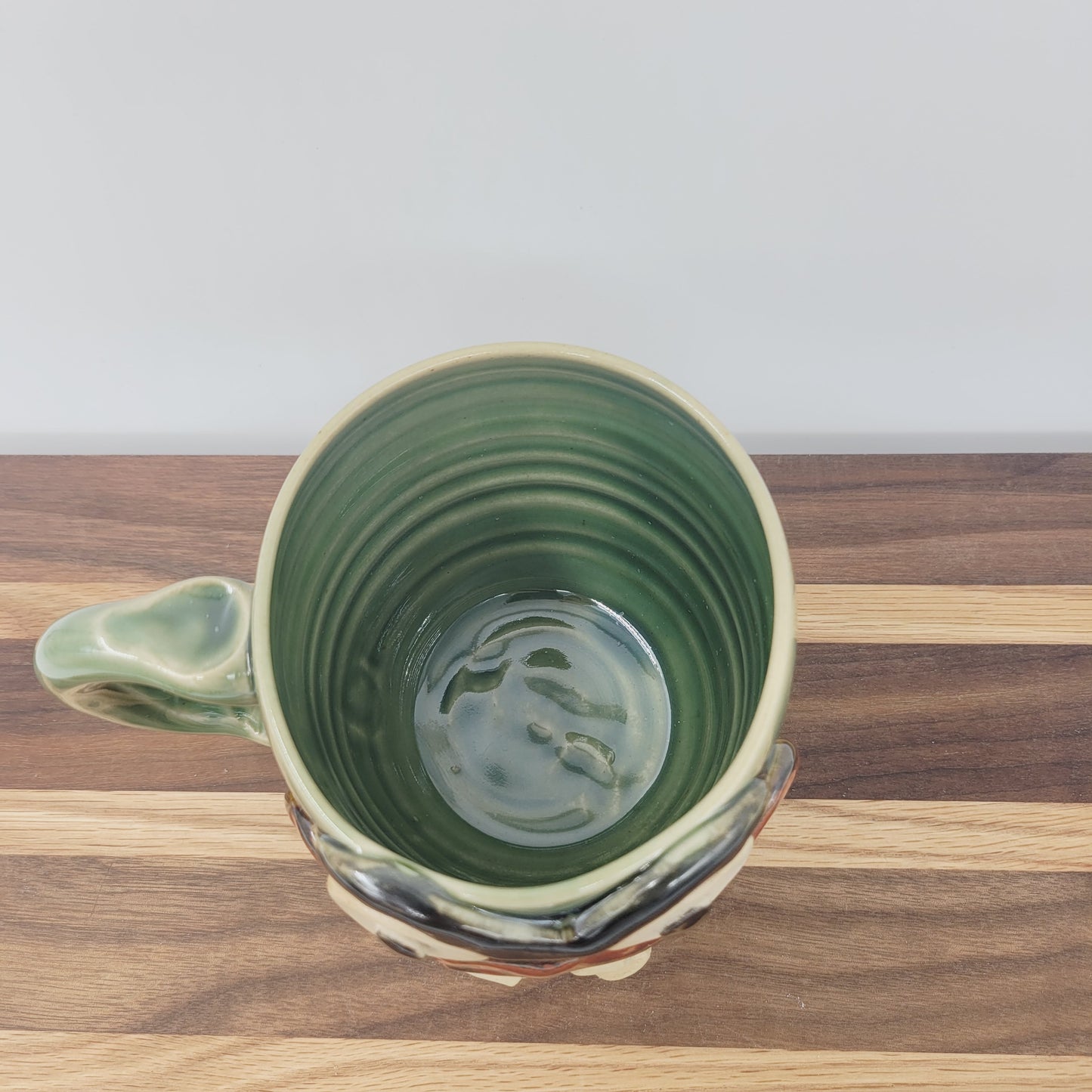 Funny Smiley Face Mug | Green Coffee Cups | Unibrow | Cheesecake Lover