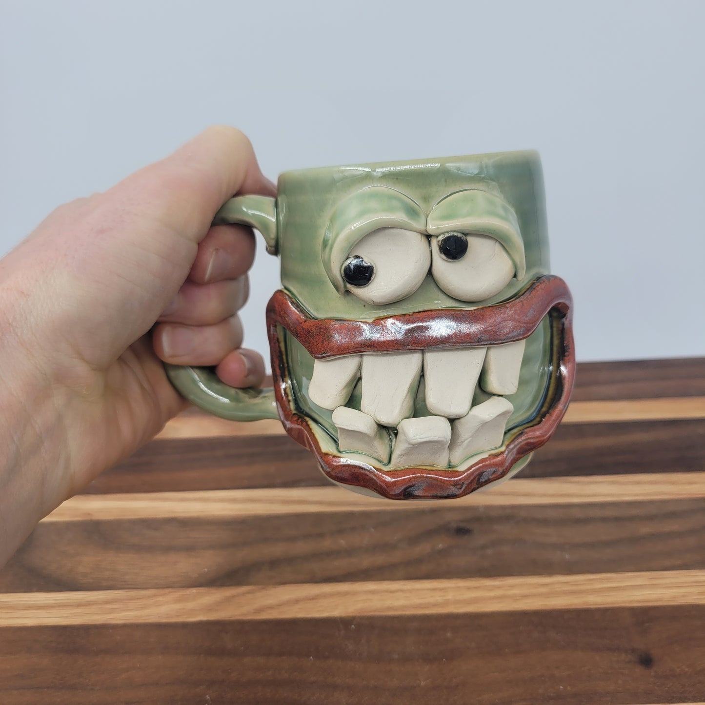 Not Worried Carefree Coffee Cup | Funny Face Mugs | Green | Stoneware Pottery