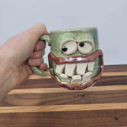 Not Worried Carefree Coffee Cup | Funny Face Mugs | Green | Stoneware Pottery