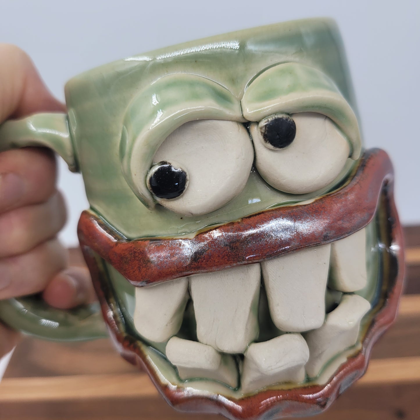 Not Worried Carefree Coffee Cup | Funny Face Mugs | Green | Stoneware Pottery