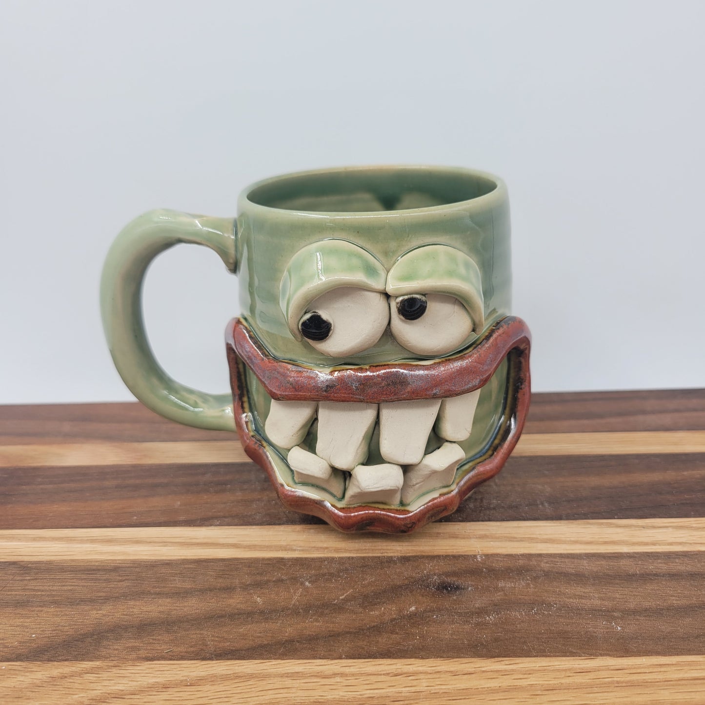 Not Worried Carefree Coffee Cup | Funny Face Mugs | Green | Stoneware Pottery