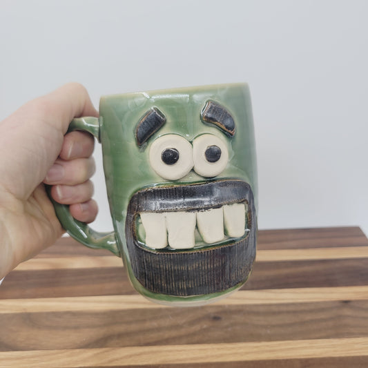 Full Beard Face Mug | UgChug Coffee Cup | Green | Manly Lumberjack Outdoor Guy Mountain Man