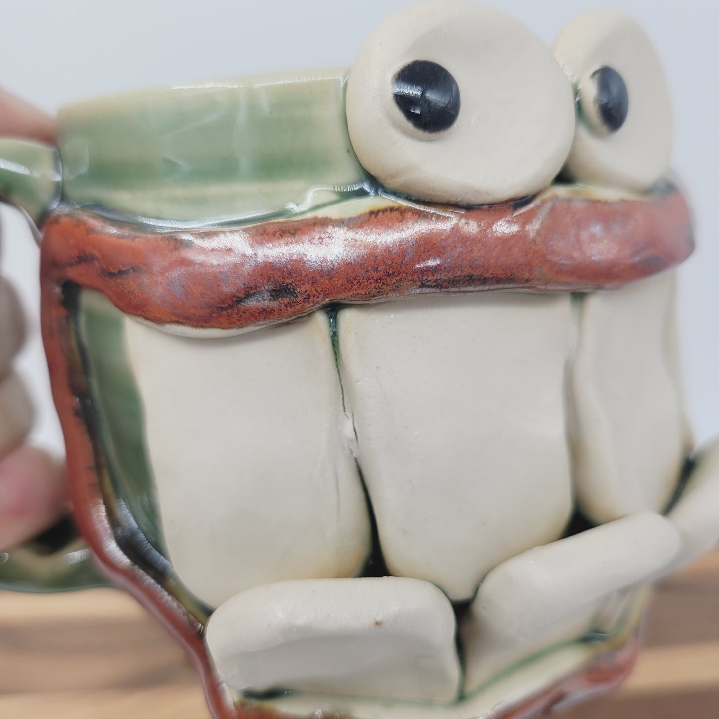 Green Handmade Pottery Face Mug | Big Coffee Cup