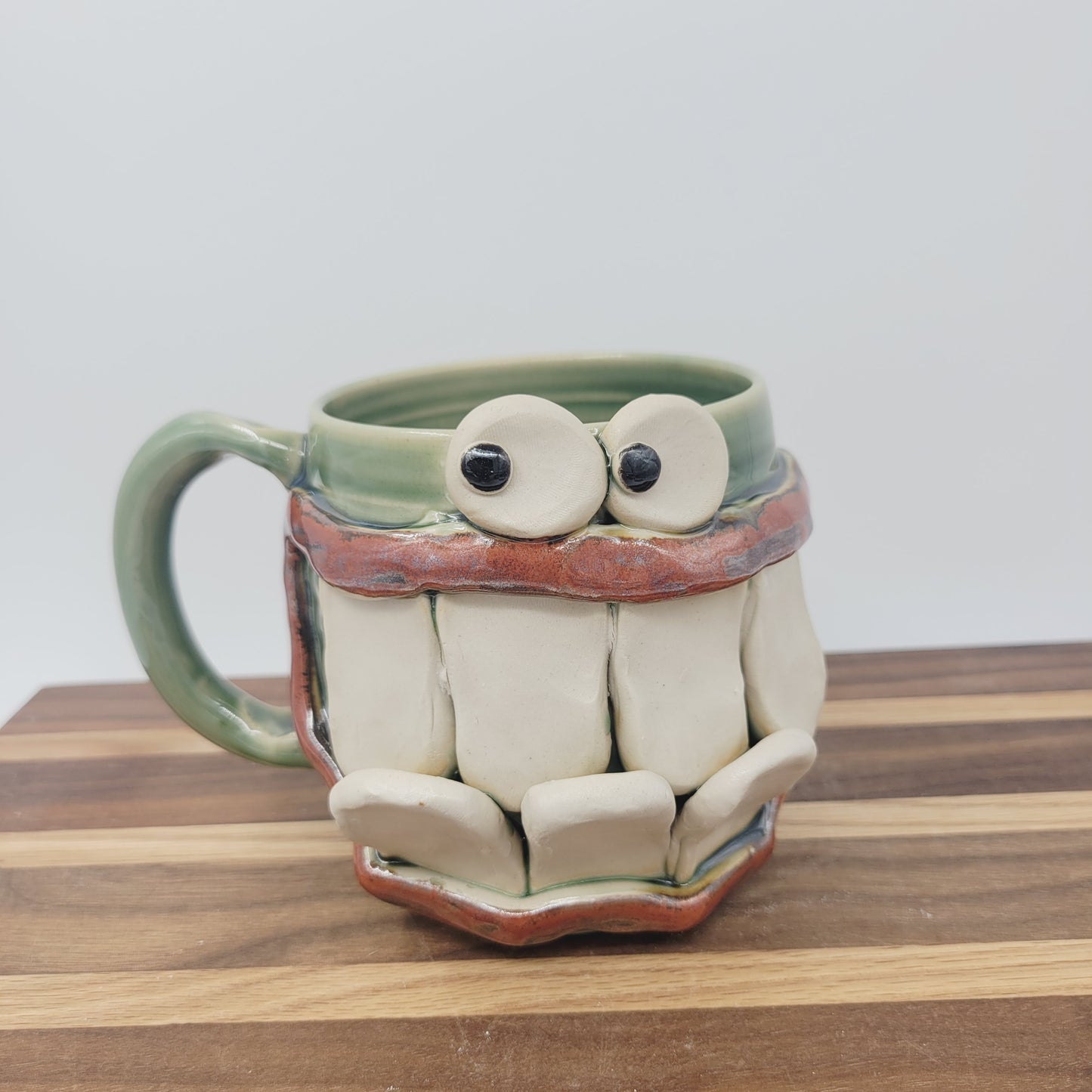 Green Handmade Pottery Face Mug | Big Coffee Cup