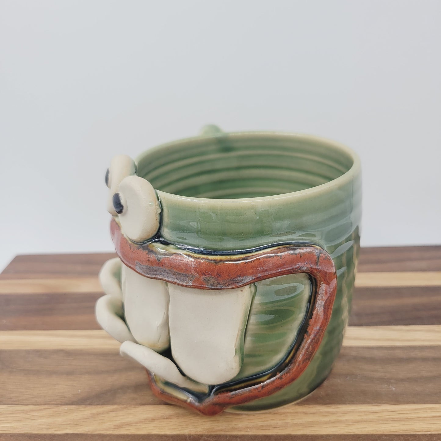 Green Handmade Pottery Face Mug | Big Coffee Cup