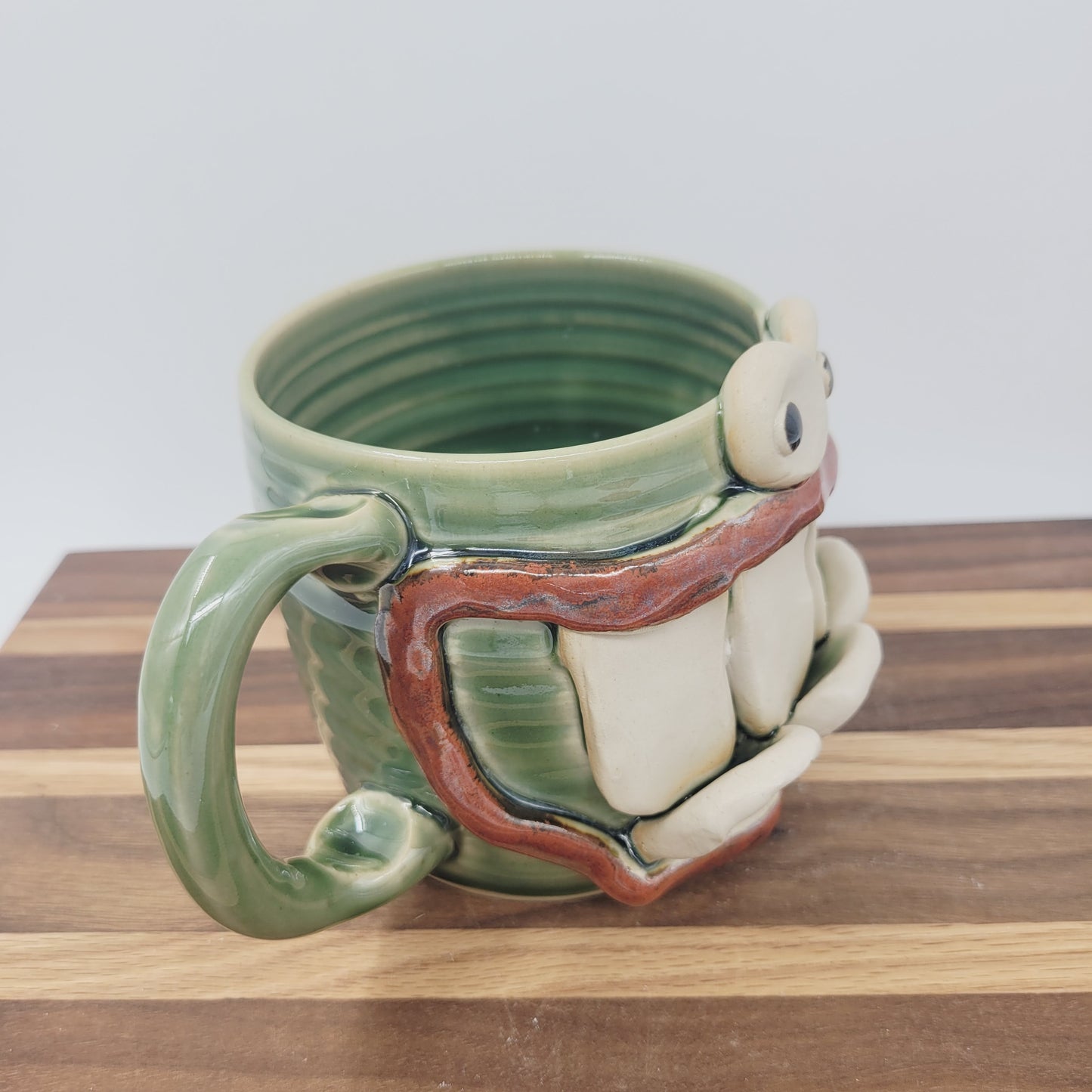Green Handmade Pottery Face Mug | Big Coffee Cup