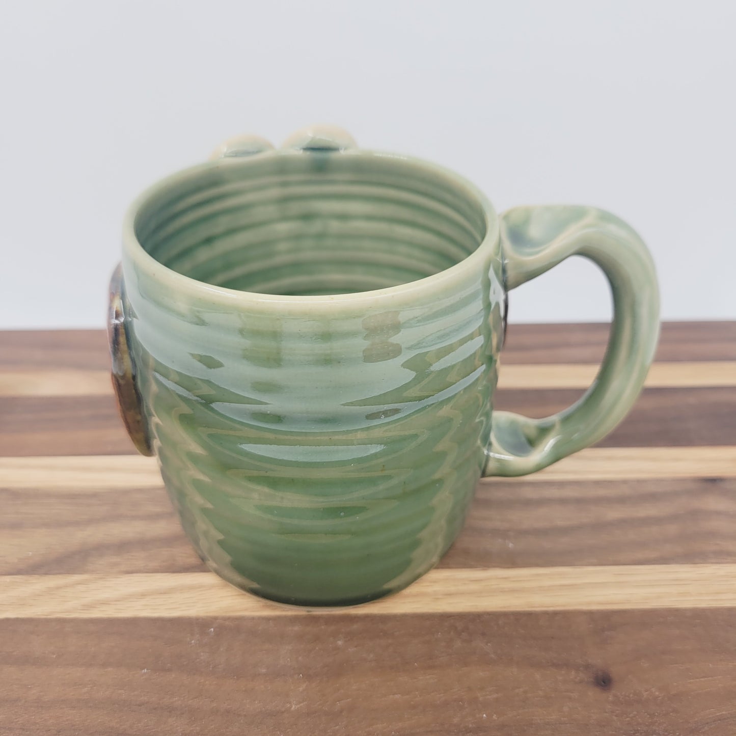 Green Handmade Pottery Face Mug | Big Coffee Cup