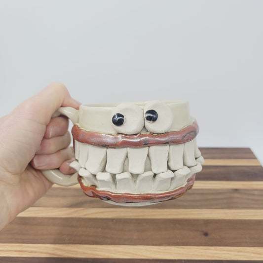 Super Happy Ug Chug Smiley Face Mug | Cream Coffee Cup | Handmade Stoneware Pottery