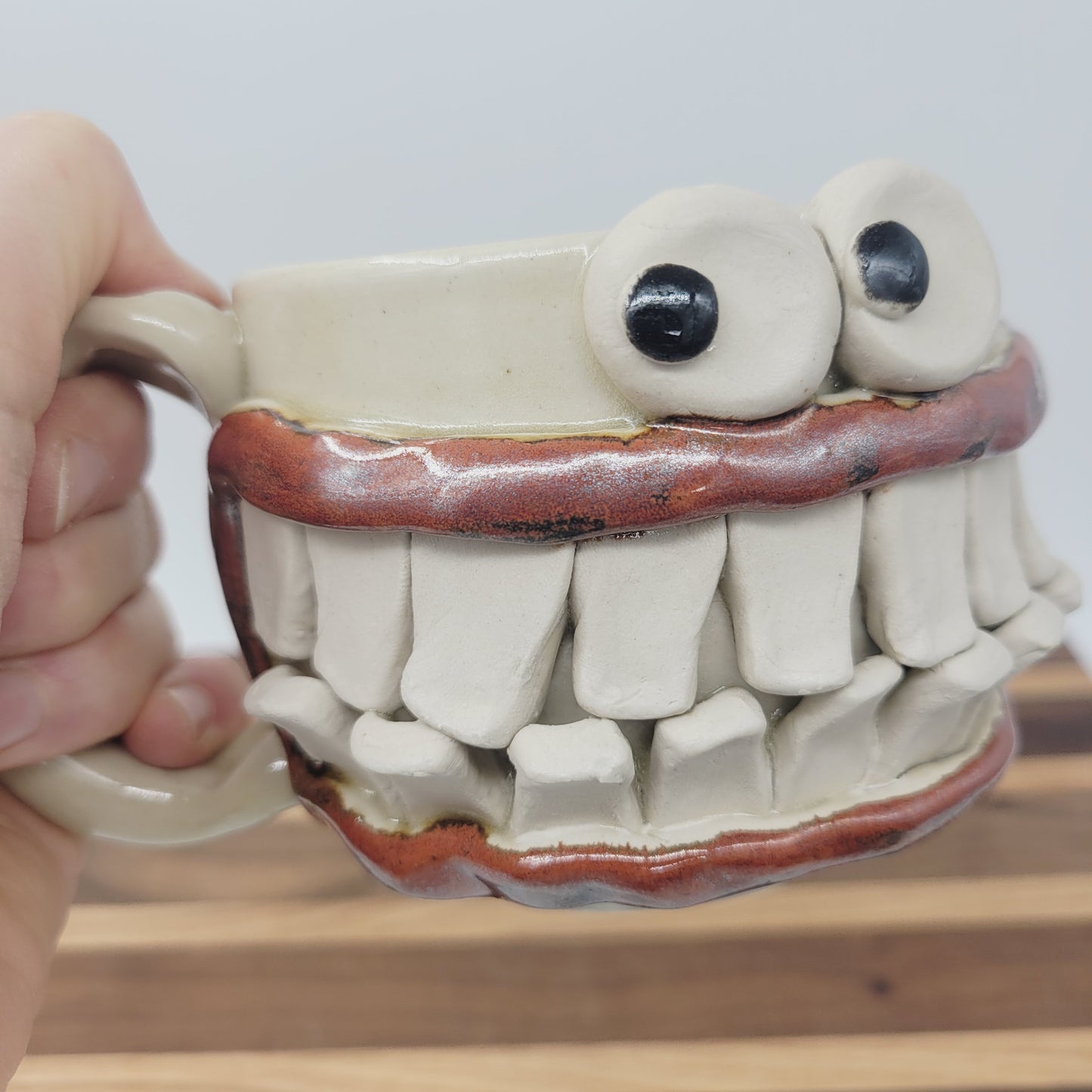 Super Happy Ug Chug Smiley Face Mug | Cream Coffee Cup | Handmade Stoneware Pottery