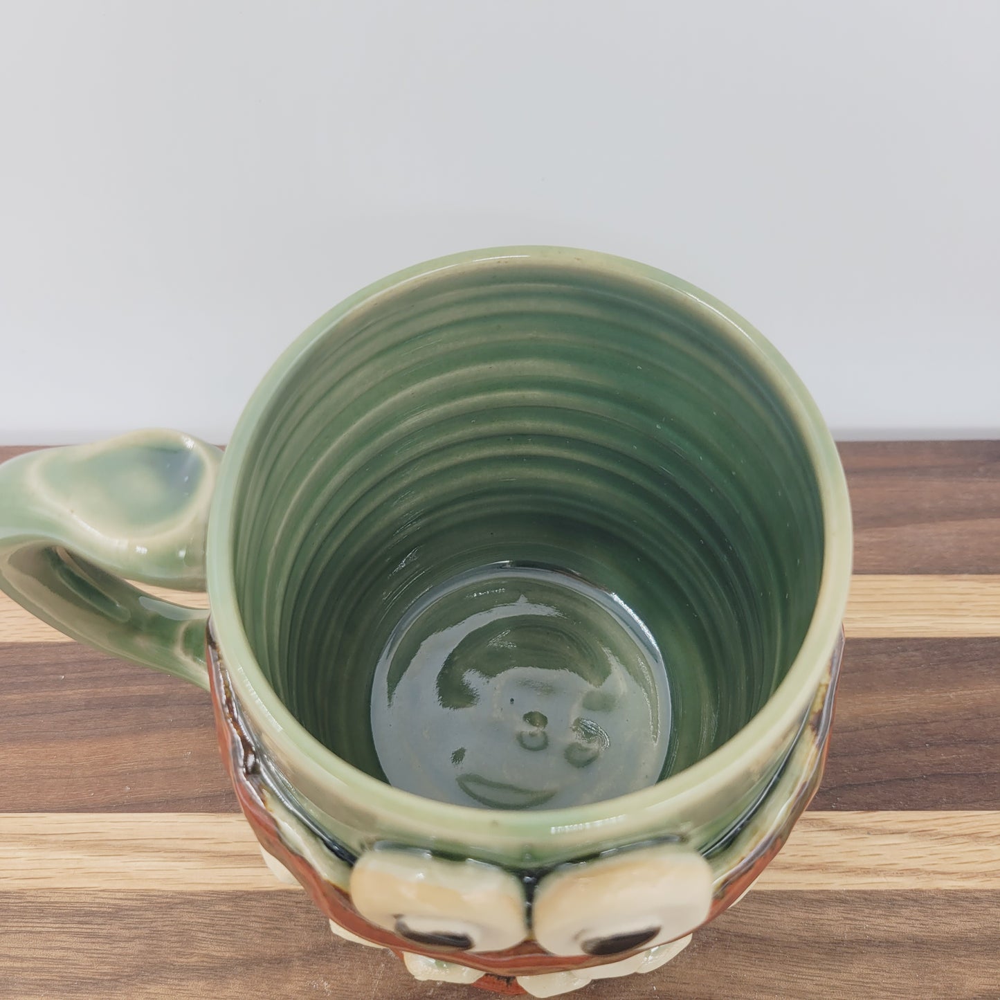Green Smiley Face Coffee Cup | Introvert Face Mug | Handmade Stoneware Pottery