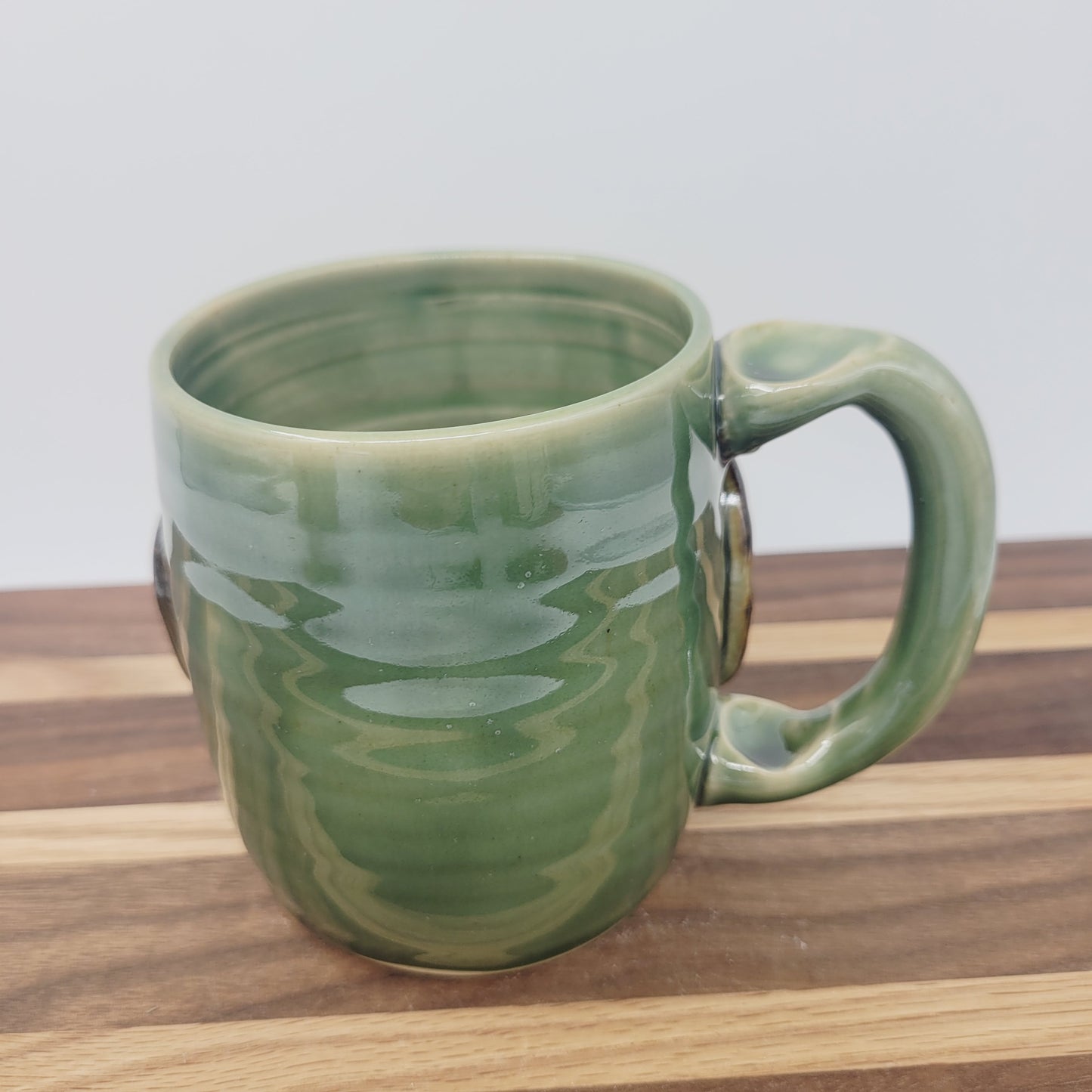 Green Smiley Face Coffee Cup | Introvert Face Mug | Handmade Stoneware Pottery