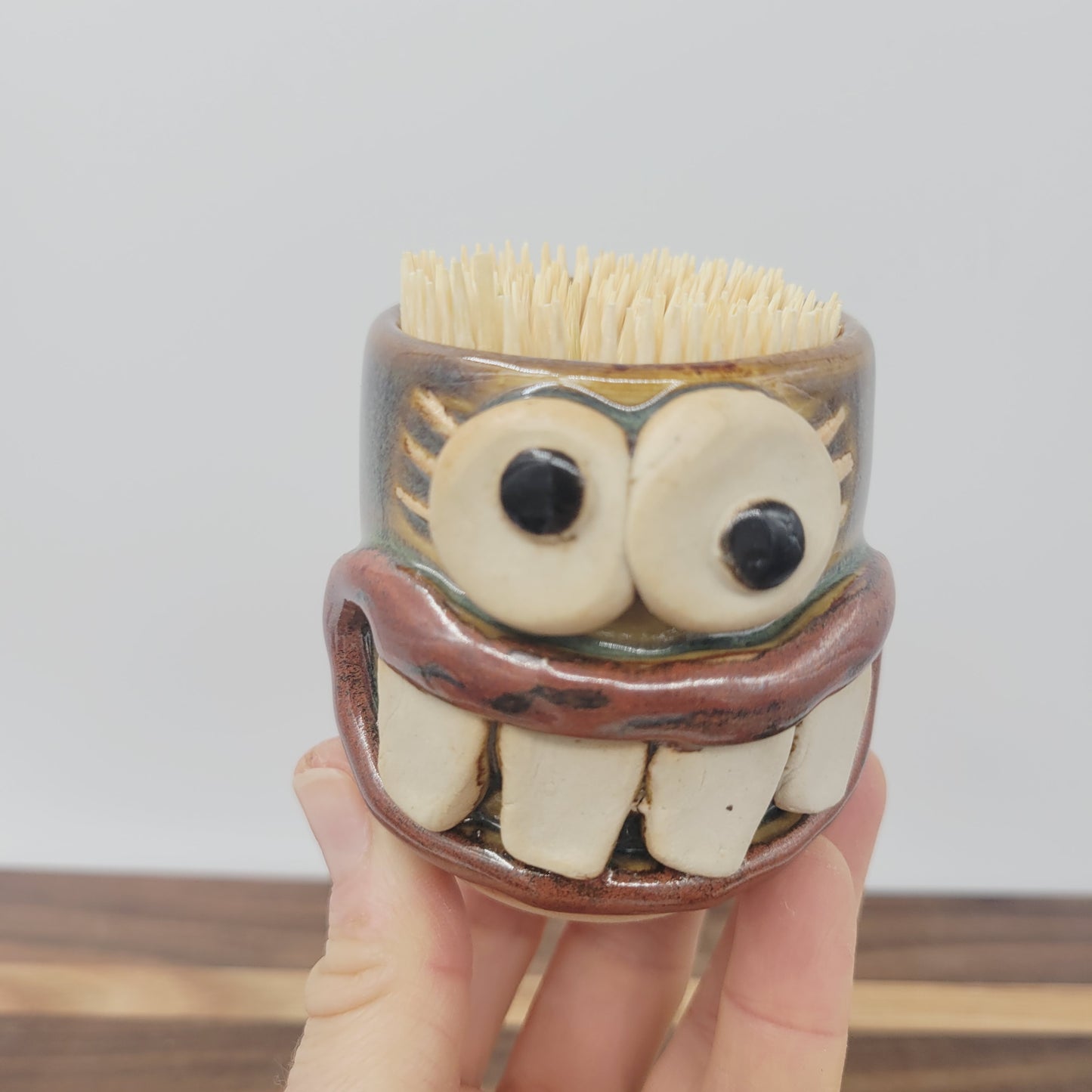 Handmade Stoneware Toothpick Holder | Rusty Brown | Funny Baking Accessory