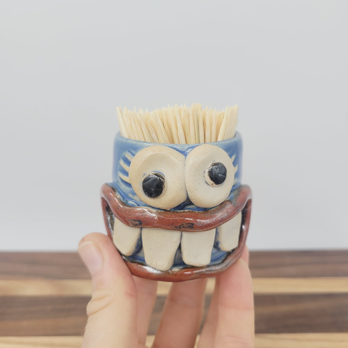 Mini Glass | Handmade Stoneware Toothpick Holder | Blue Paperclip Cup