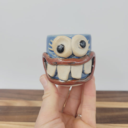 Mini Glass | Handmade Stoneware Toothpick Holder | Blue Paperclip Cup