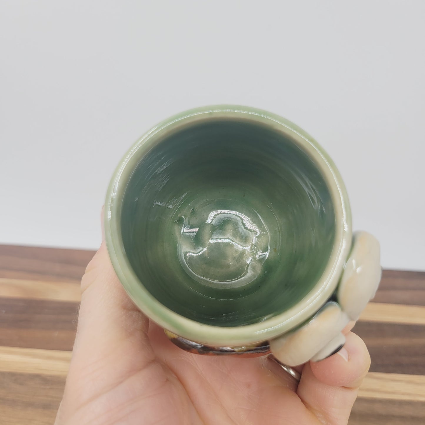 Funny Face Mini Glass | Handmade Stoneware Toothpick Holder Green