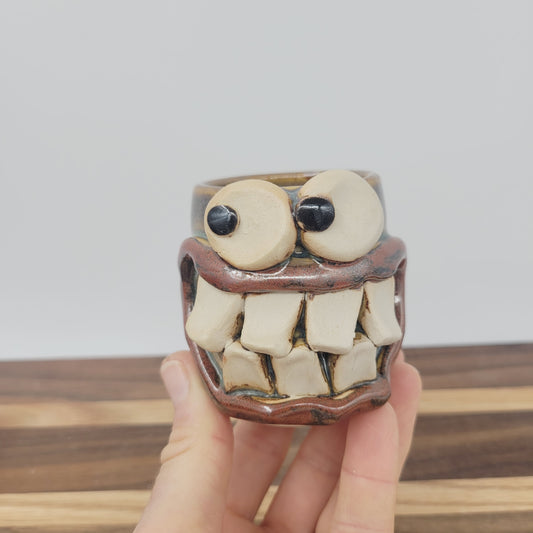Toothpick Holder | Paperclip Cup | Funny Face Mini Pottery | Rusty Brown | Nelson Studio Ug Chug