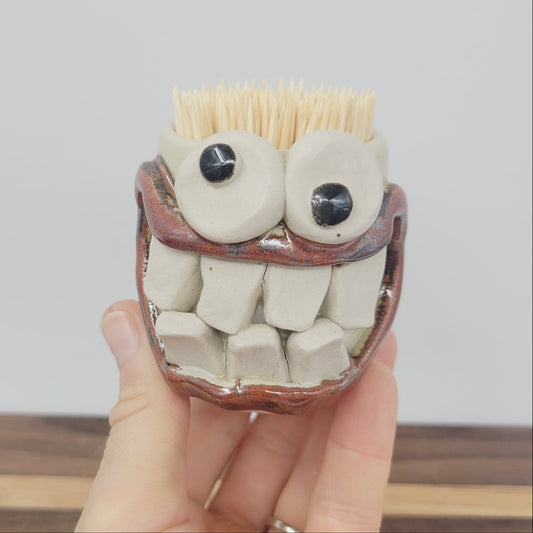 Toothpick Holder | Paperclip Cup | Funny Face Mini Pottery | Cream | Nelson Studio Ug Chug