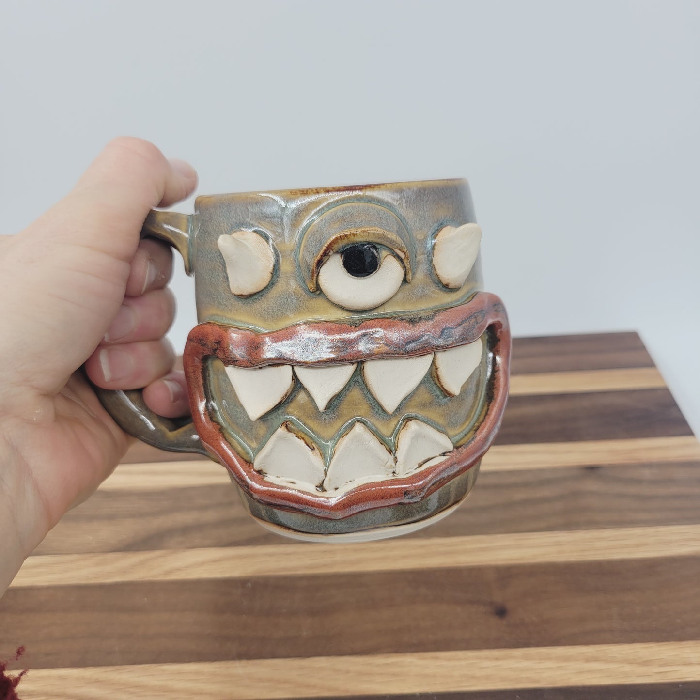 Sleepy Monster Mug | Not a Morning Person Coffee Cup | Funny Creature Face Mug | 12 Oz | Rusty Brown