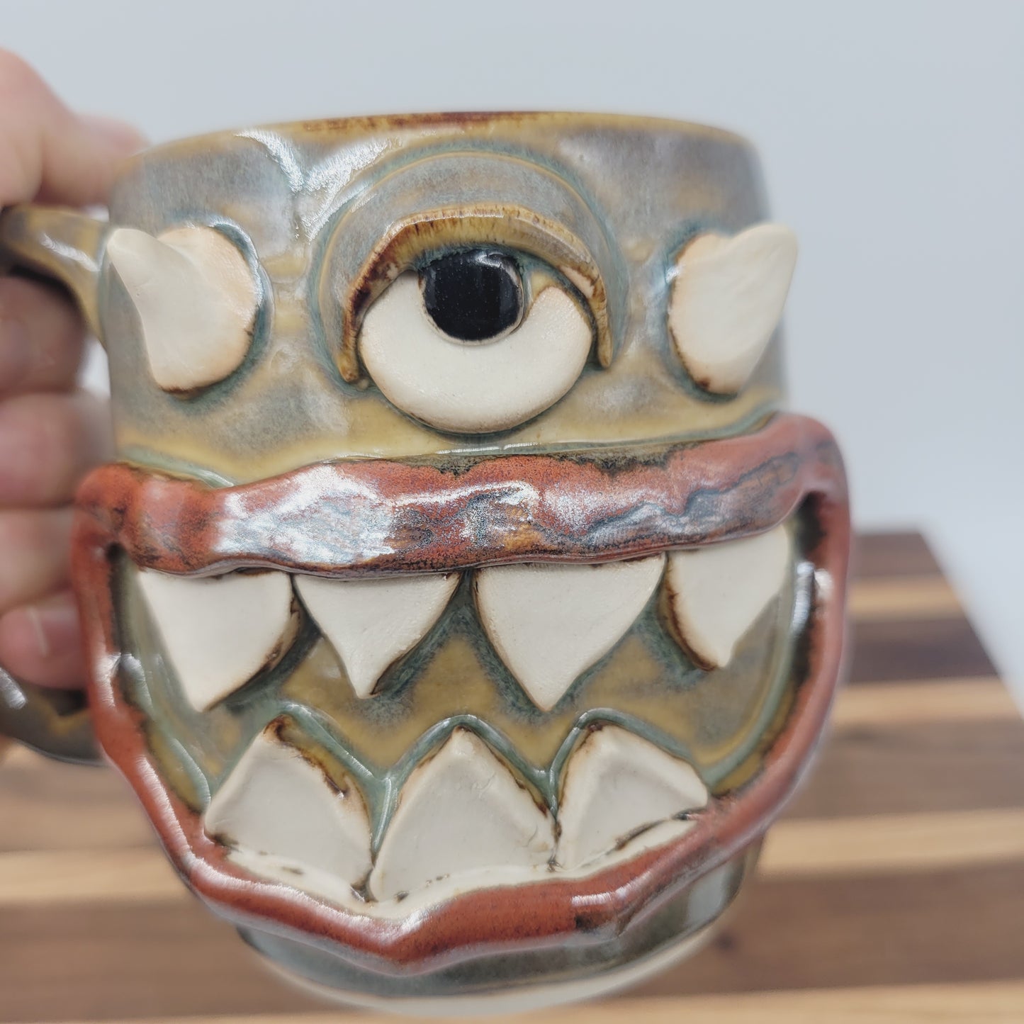 Sleepy Monster Mug | Not a Morning Person Coffee Cup | Funny Creature Face Mug | 12 Oz | Rusty Brown