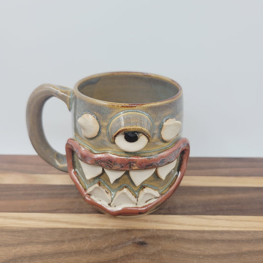 Sleepy Monster Mug | Not a Morning Person Coffee Cup | Funny Creature Face Mug | 12 Oz | Rusty Brown