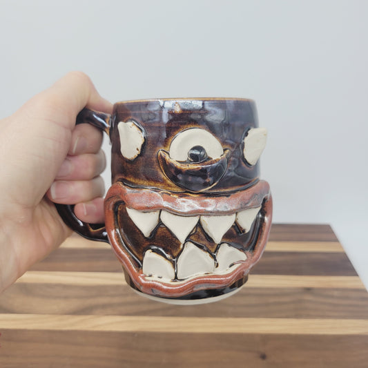 Cute Monster Mug | Handmade Pottery Creature Coffee Cups | Funny Face Mug | Black