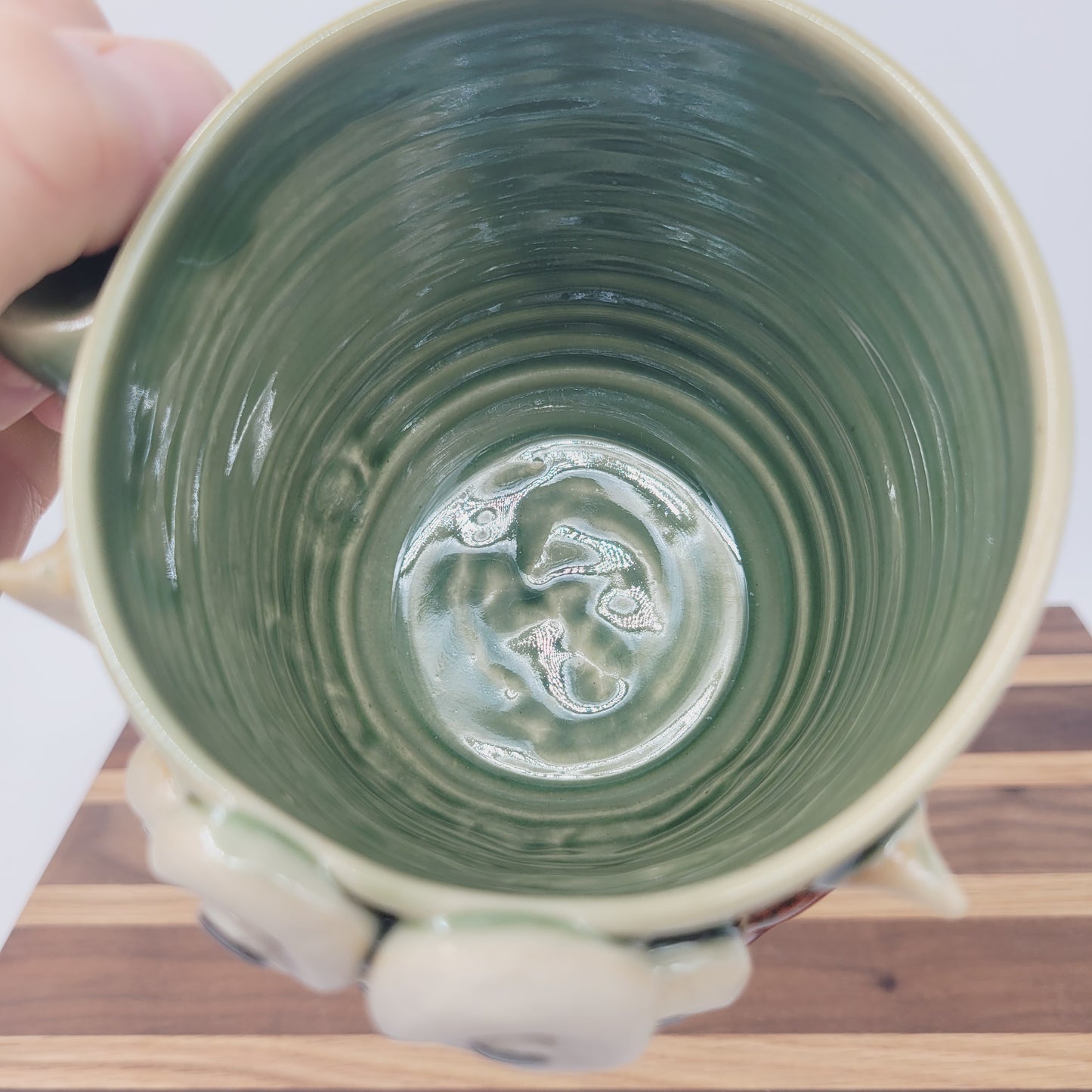 Monster Mug with Eyes | Handmade Pottery Coffee Cups | Funny Spider Creature Face Mug | 16 Oz | Green
