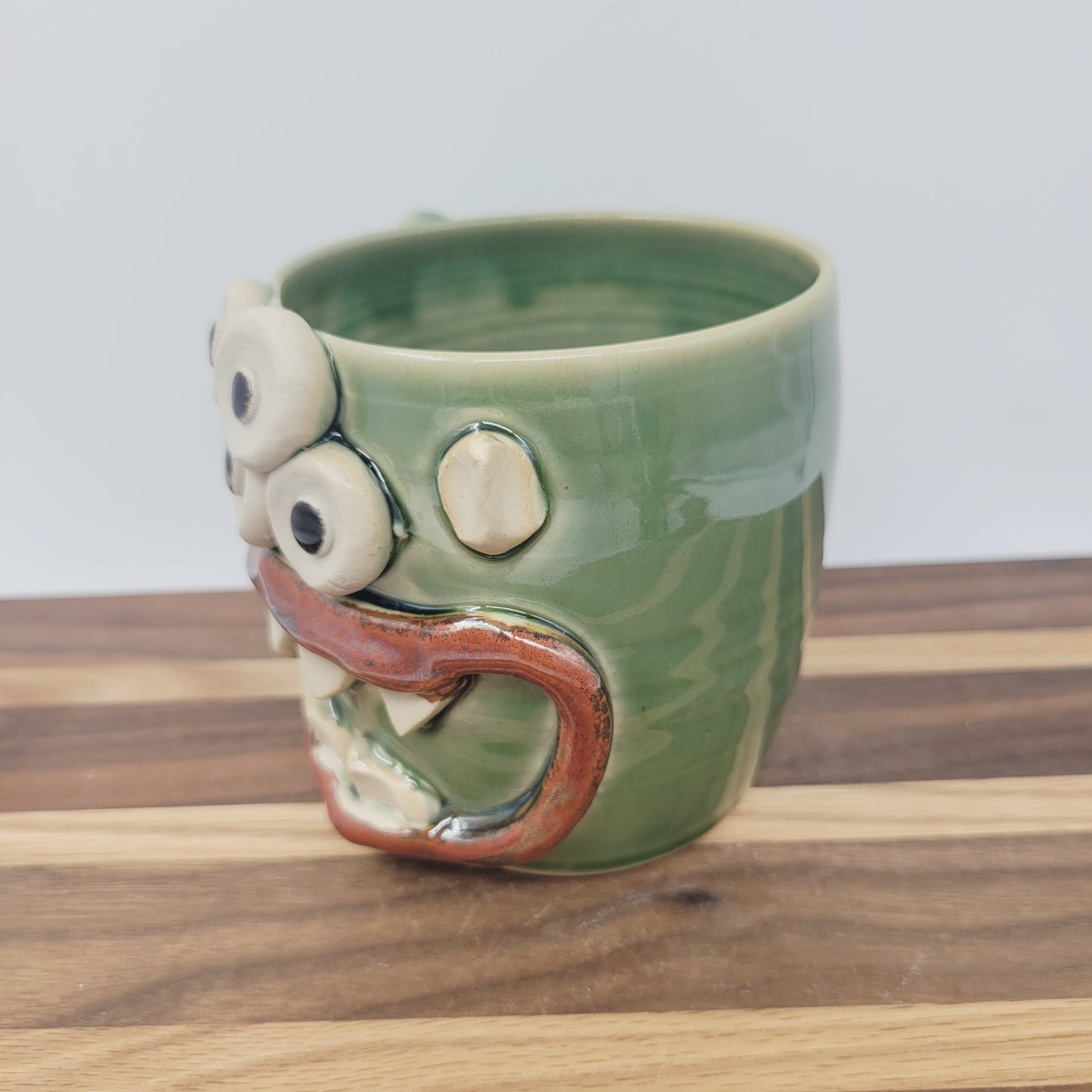 Monster Mug with Eyes | Handmade Pottery Coffee Cups | Funny Spider Creature Face Mug | 16 Oz | Green