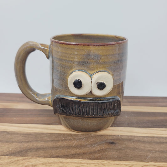 Man's Bushy Mustache Mug | Ceramic Stoneware Pottery Coffee Cup | Microwave Dishwasher Safe | Rusty Brown