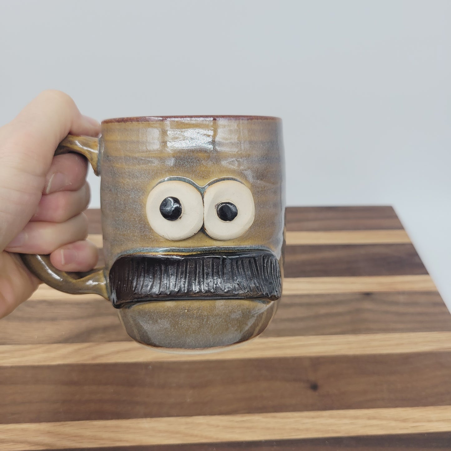 Man's Bushy Mustache Mug | Ceramic Stoneware Pottery Coffee Cup | Microwave Dishwasher Safe | Gift for Him