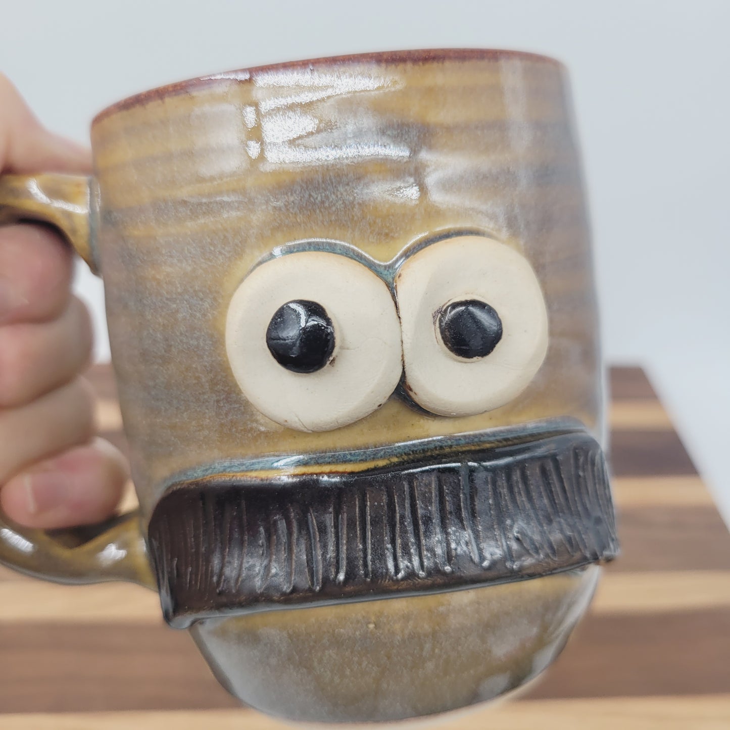 Man's Bushy Mustache Mug | Ceramic Stoneware Pottery Coffee Cup | Microwave Dishwasher Safe | Gift for Him