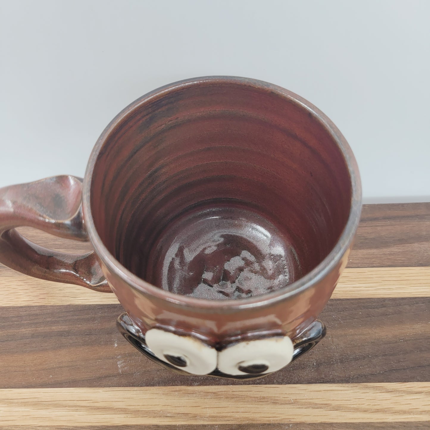 Man's Handlebar Mustache Mug | Ceramic Stoneware Pottery Coffee Cup with Face | Microwave Dishwasher Safe | Rustic Red Brown