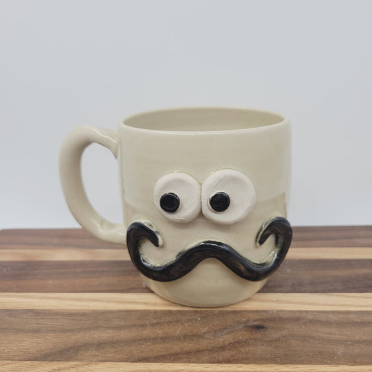 Coffee Cup | Creamy Stone | Handlebar Mustache Mug Stoneware Clay Pottery | Nelson Studio UgChug