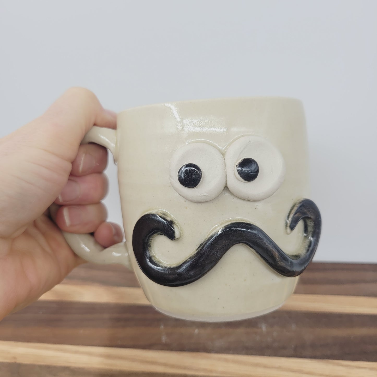 Coffee Cup | Creamy Stone | Handlebar Mustache Mug Stoneware Clay Pottery | Nelson Studio UgChug